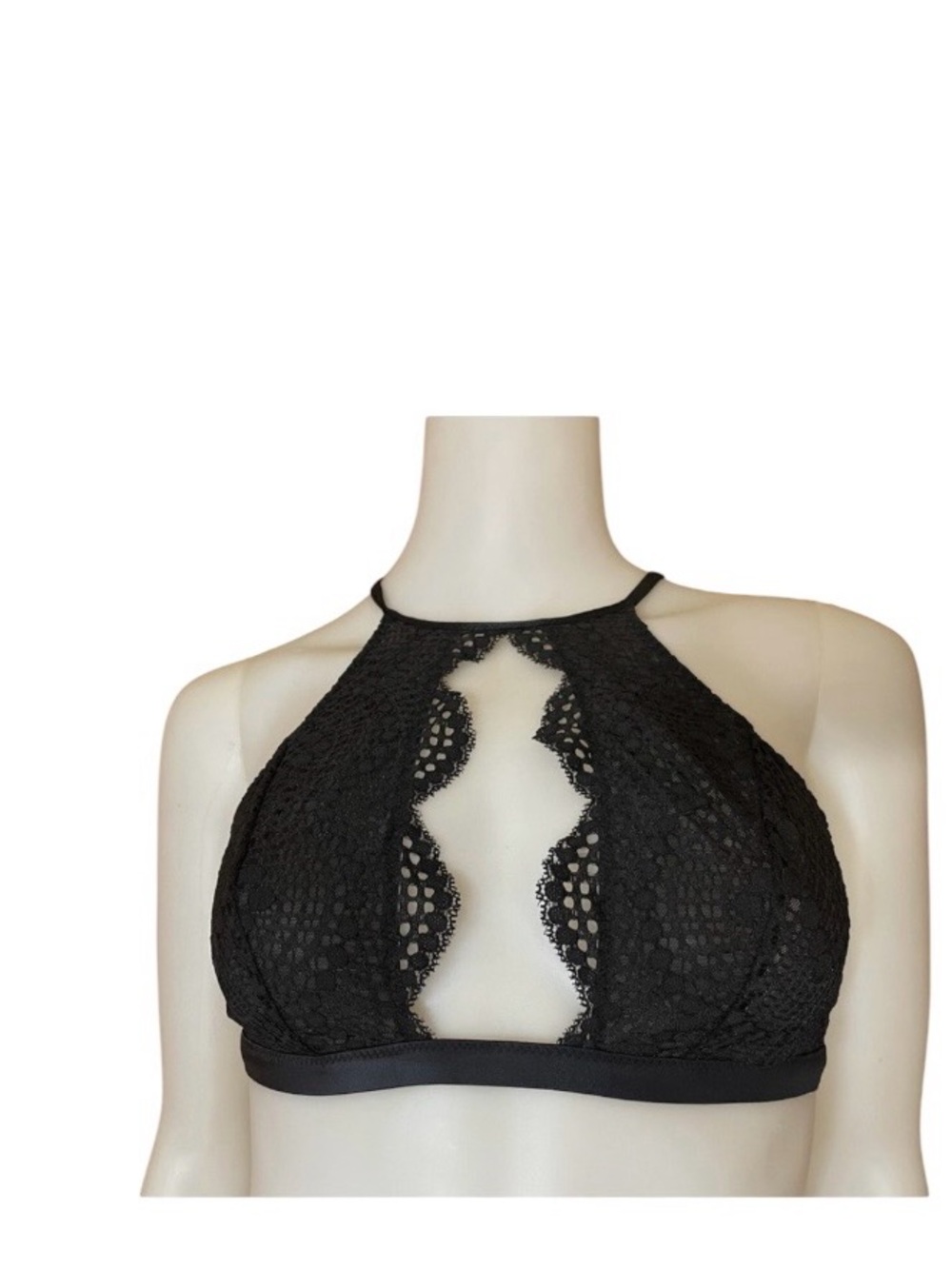 Victoria’s Secret black lace high neck cutout bust bralette size M